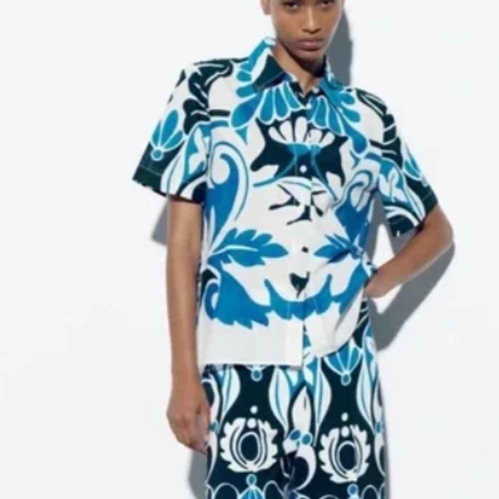 Zara printed button down top